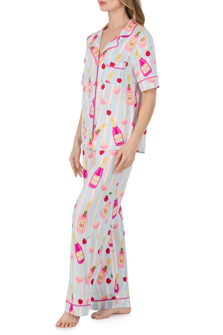Print Long Pajamas, Alternate, color, BLUE STRIPE