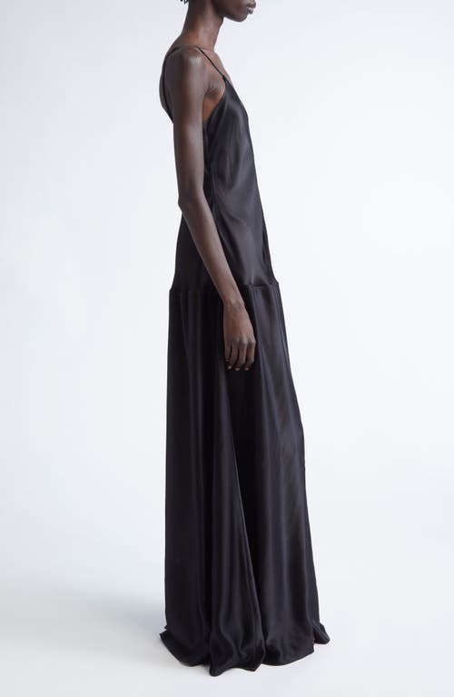 Fforme Laylay Dropped Waist Hammered Satin Dress In Blue