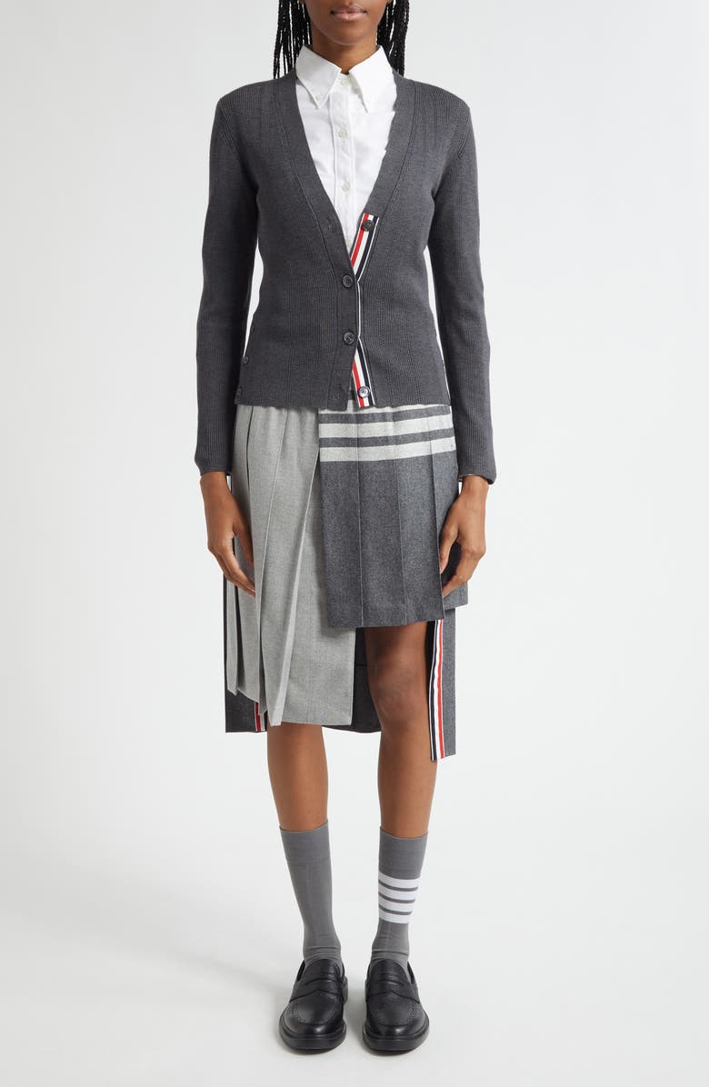 Thom Browne Pointelle Stitch Wool & Silk Cardigan, Alternate, color, Medium Grey