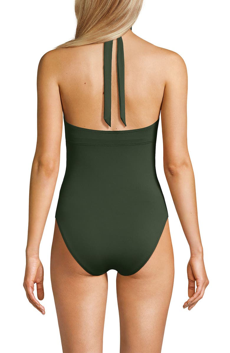 Lands' End Criss Cross Halter One Piece Swimsuit, Alternate, color, Rich Olive Green