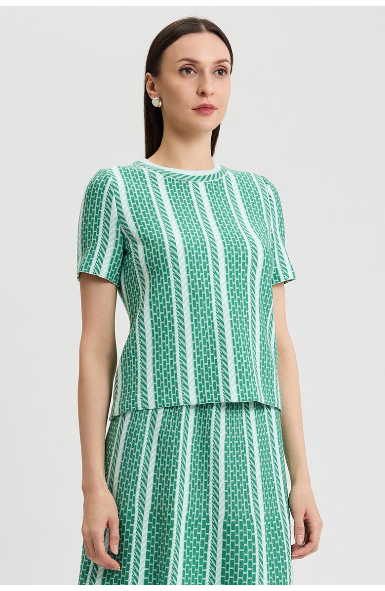 Ming Wang Roadmap Pattern Soft Knit Top, Alternate, color, Kelly Green/Eucalyptus/Ivory