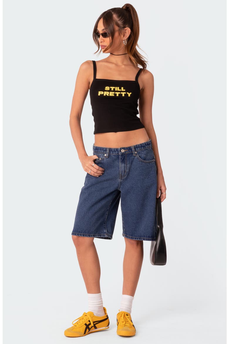 Oversize Low Rise Denim Bermuda Shorts, Alternate, color, BLUE