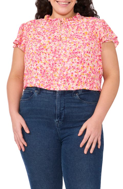 Floral Flutter Sleeve Top (Plus)