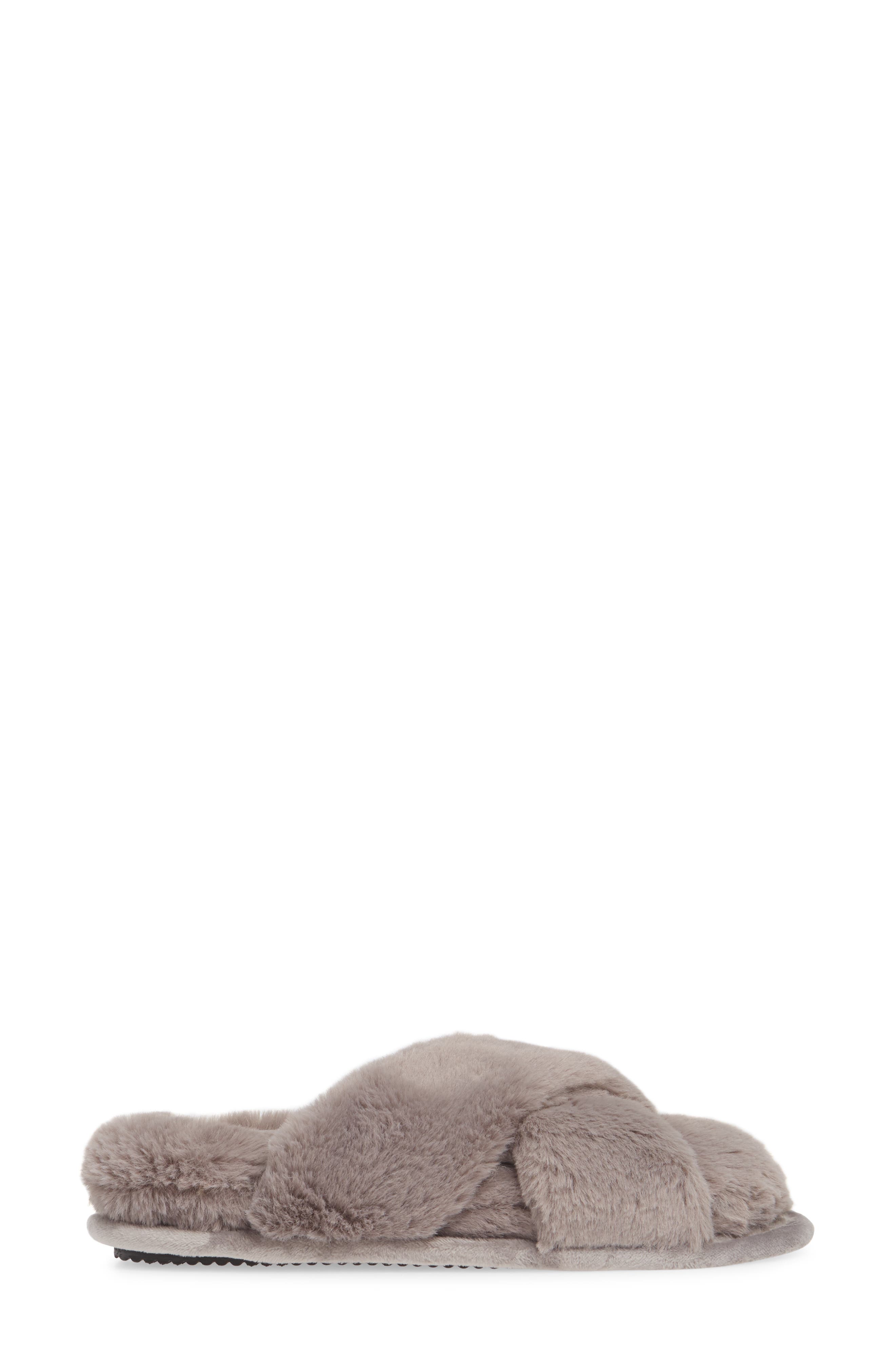 Sophie Criss Cross Plush Bedroom Slipper, Alternate, color, GREY FAUX FUR