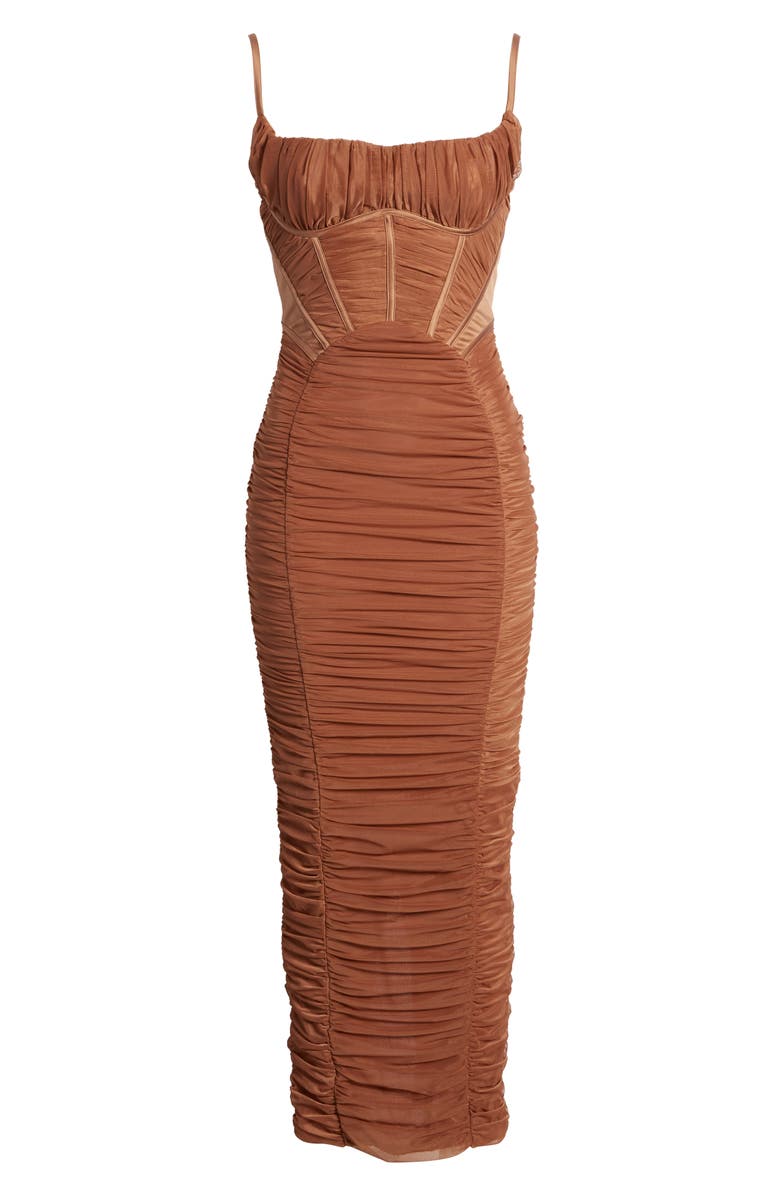 HOUSE OF CB Lilian Corset Ruched Dress, Alternate, color, Mocha
