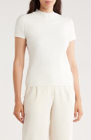 T Tahari Mock Neck Short Sleeve Knit Sweater
