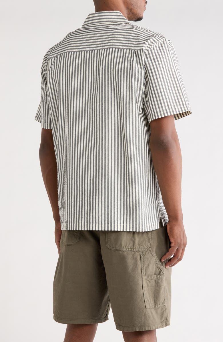 Carhartt Work In Progress Leavel Stripe Seersucker Cotton Blend Button-Up Bowling Shirt, Alternate, color, Leavel Stripe, Black / Wax