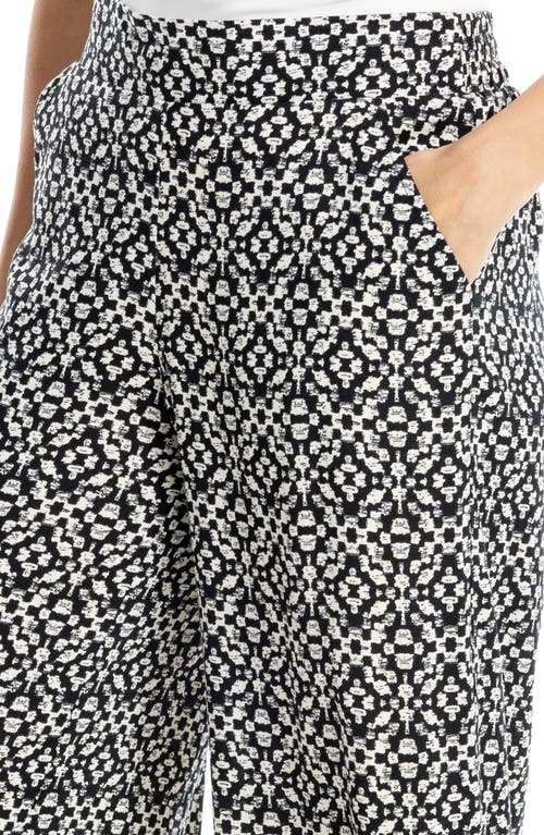 Max Studio Wide Leg Pull-on Crop Pants In Black/cream Ikat Lattice