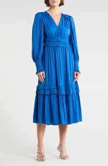 T Tahari Smocked Long Sleeve Dress
