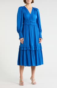 T Tahari Smocked Long Sleeve Dress