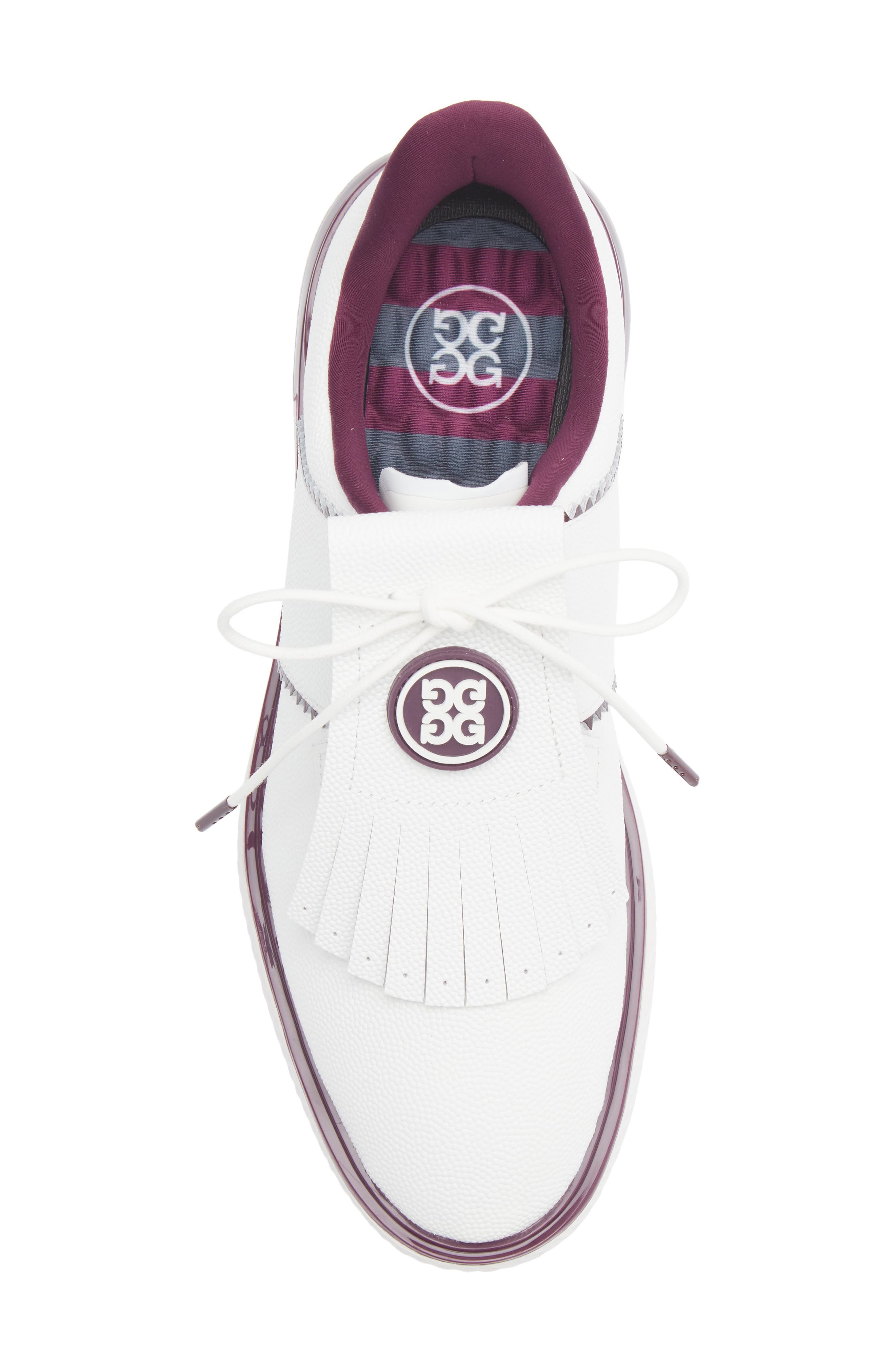 Gallivant2r Leather Kiltie Golf Shoe, Alternate, color, SNOW / DARK PLUM