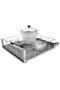 pull-out cabinet organizer, grey plastic with heavy-gauge steel frame