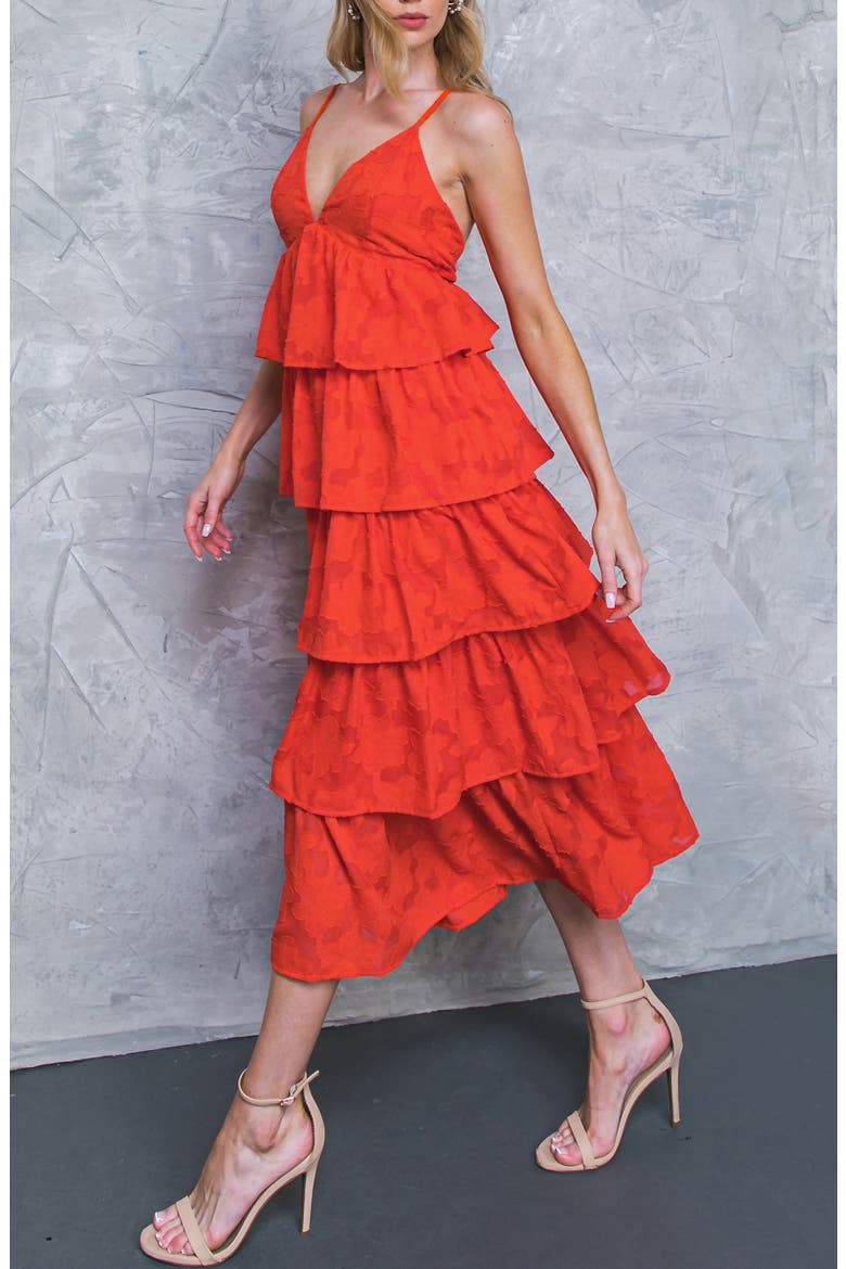 Tiered Midi Dress, Alternate, color, TOMATO RED