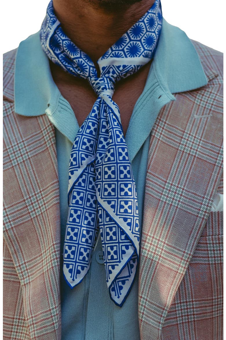 Feroni - Silk Neckerchief for Men, Alternate, color, Blue