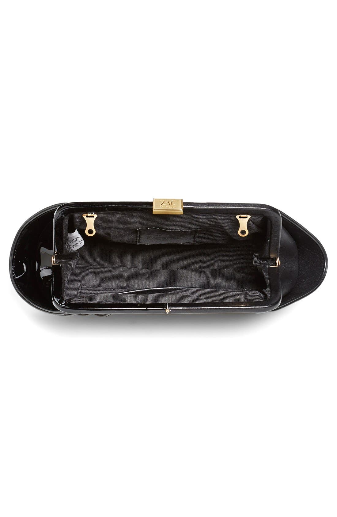 'Split' Patent & Leather Clutch, Alternate, color, BLACK