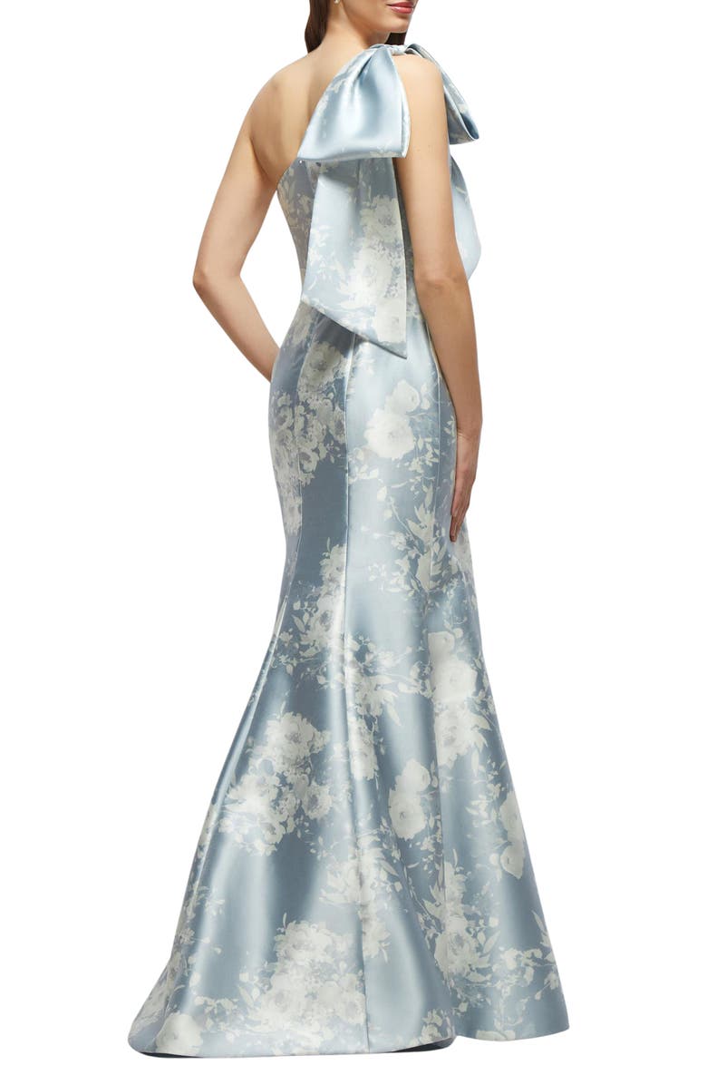 Alfred Sung Bow Shoulder Satin Twill Mermaid Gown, Alternate, color, Seraphina Floral