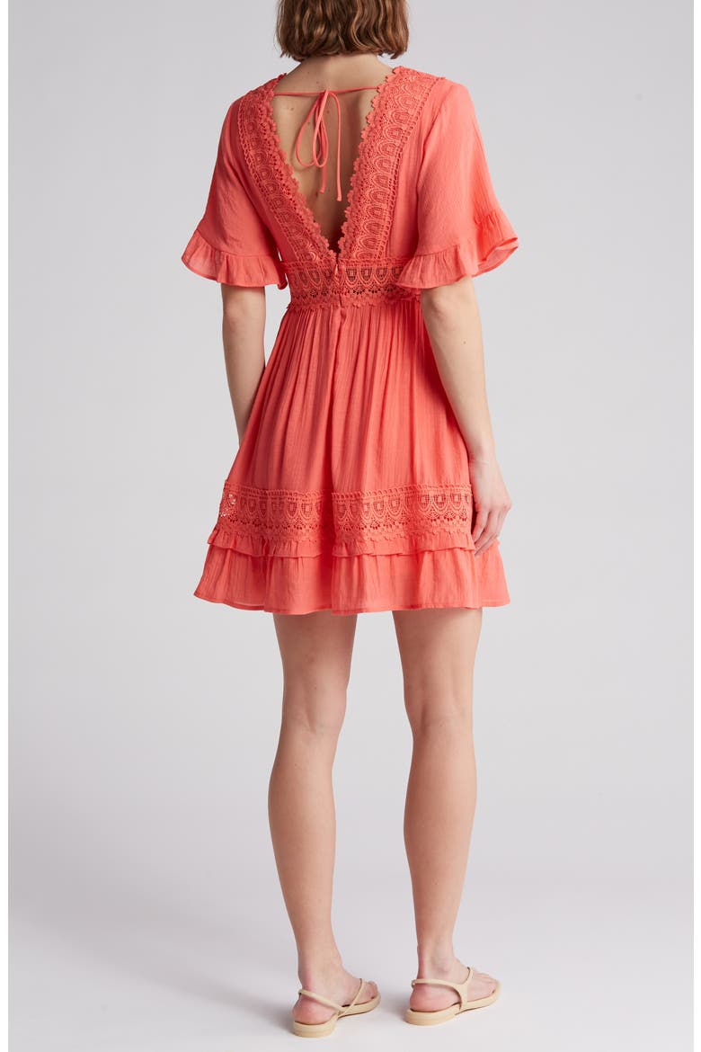 Lace Insert Tie Back Dress, Alternate, color, CORAL