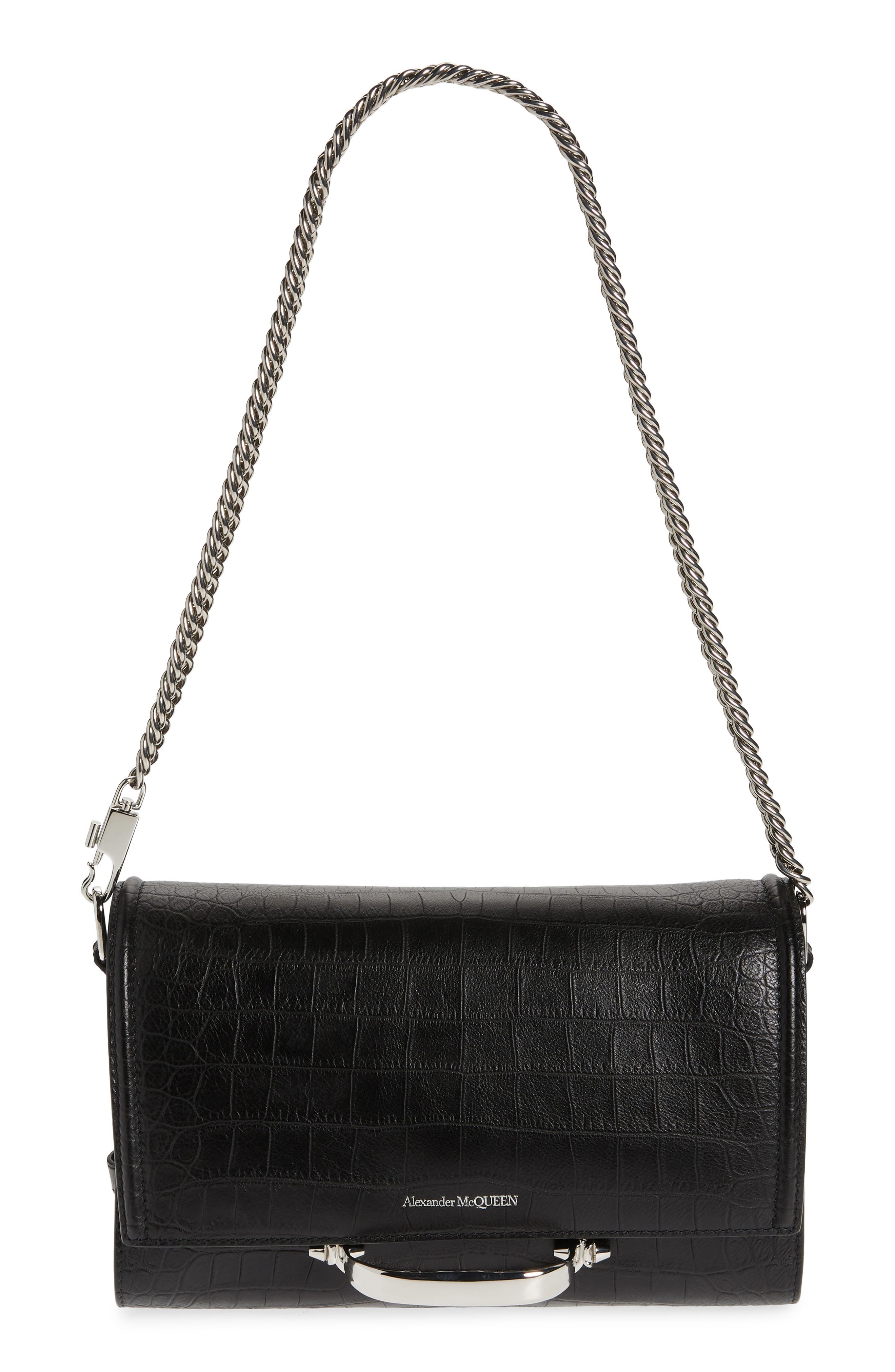 McQueen Alexander McQueen The Story Croc Embossed Leather Shoulder Bag, Main, color, 