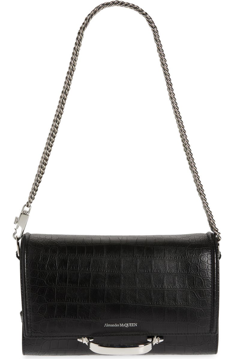 McQueen Alexander McQueen The Story Croc Embossed Leather Shoulder Bag, Main, color,