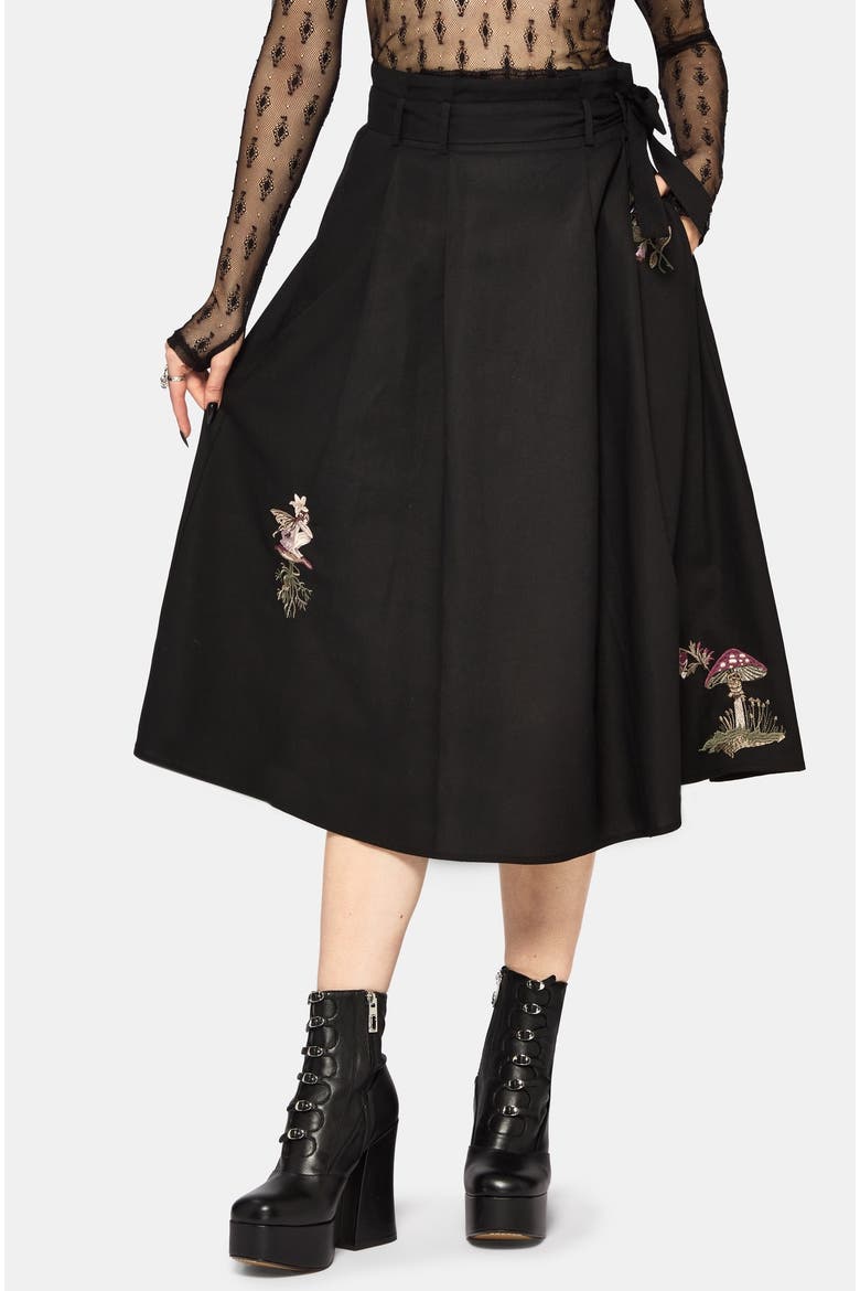 Faela Fairy Embroidered Midi Skirt, Main, color, Black