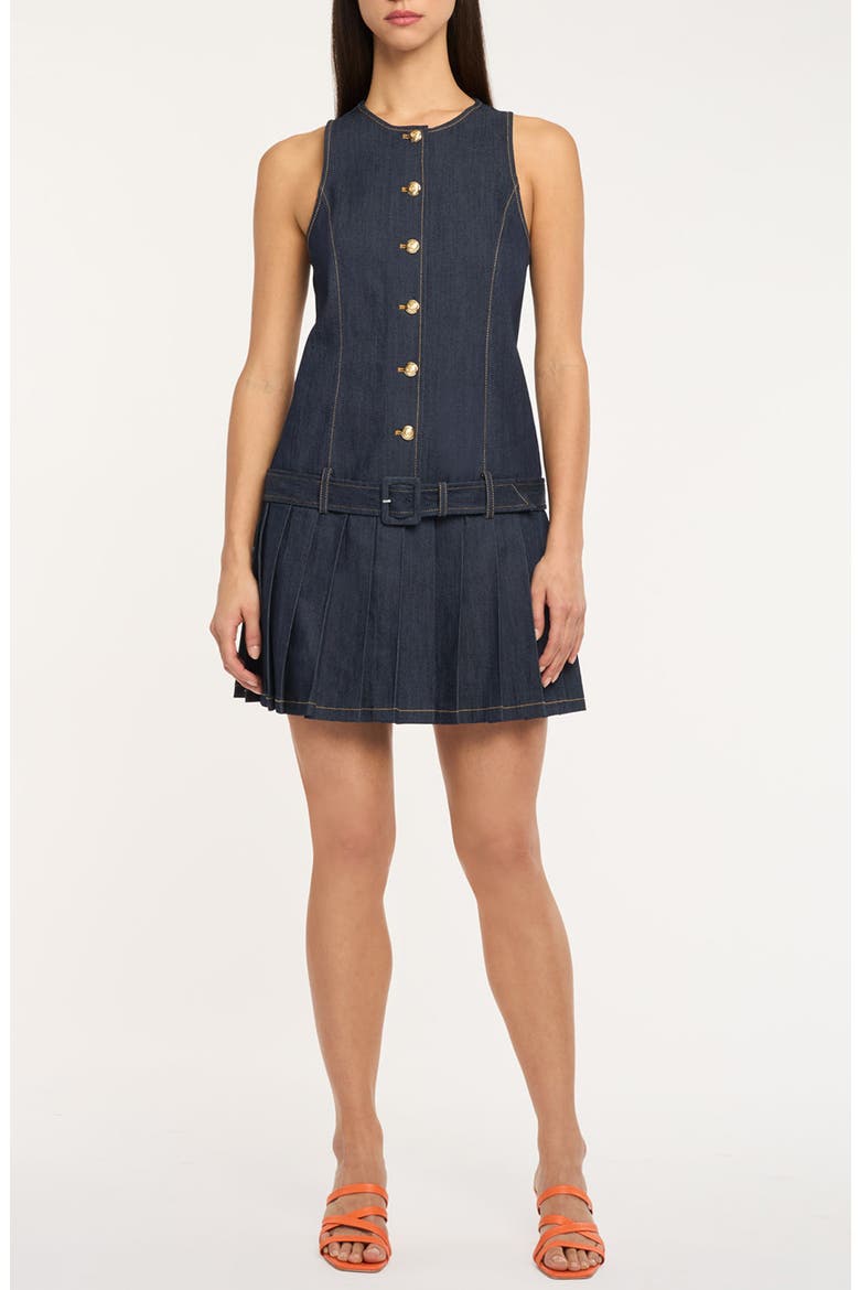 Elyse Pleat Denim Minidress, Main, color, INDIGO