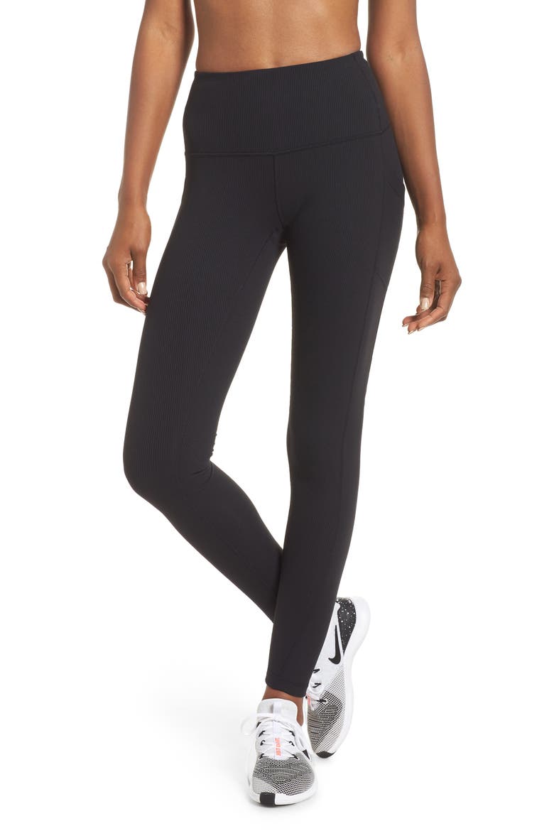 Divine High Waist Rib Leggings, Main, color, BLACK