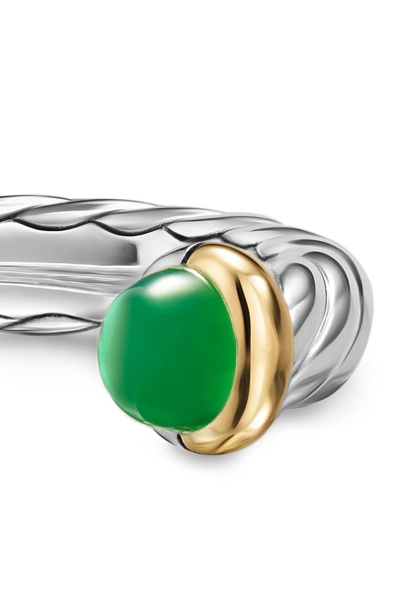 David Yurman Petite Cable Open Ring in Sterling Silver with 14K Yellow Gold, 3.4mm, Alternate, color, Green Onyx