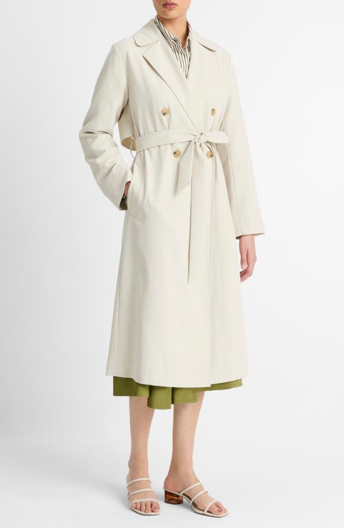 Shop Vince Drapey Tie Waist Double Breasted Trench Coat In White Stone