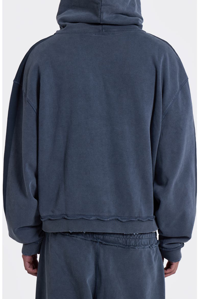 Zip Front Denim Wash Distressed Hoodie, Alternate, color, BLUE