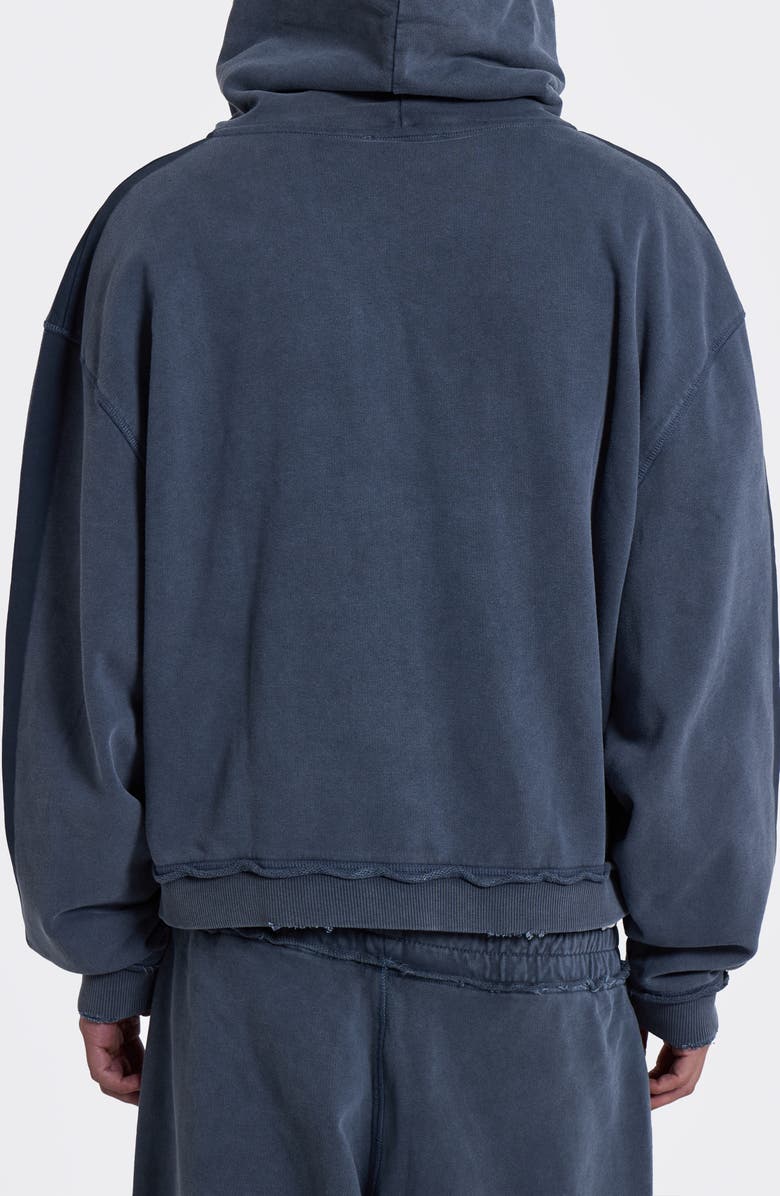 JADED LONDON Zip Front Denim Wash Distressed Hoodie, Alternate, color, Blue