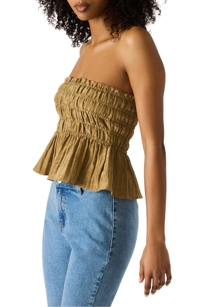 Cambria Strapless Smocked Peplum Top, Alternate, color, DEEP OLIVE