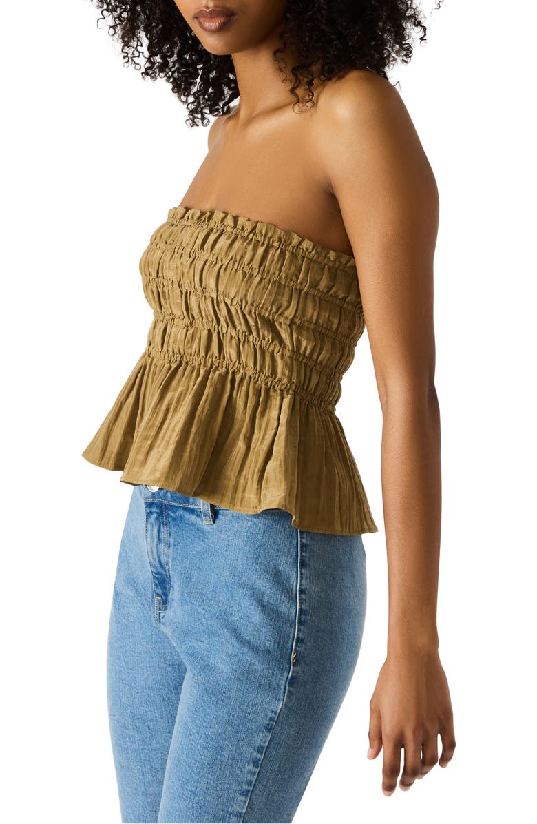 Steve Madden Cambria Strapless Smocked Peplum Top, Alternate, color, Deep Olive