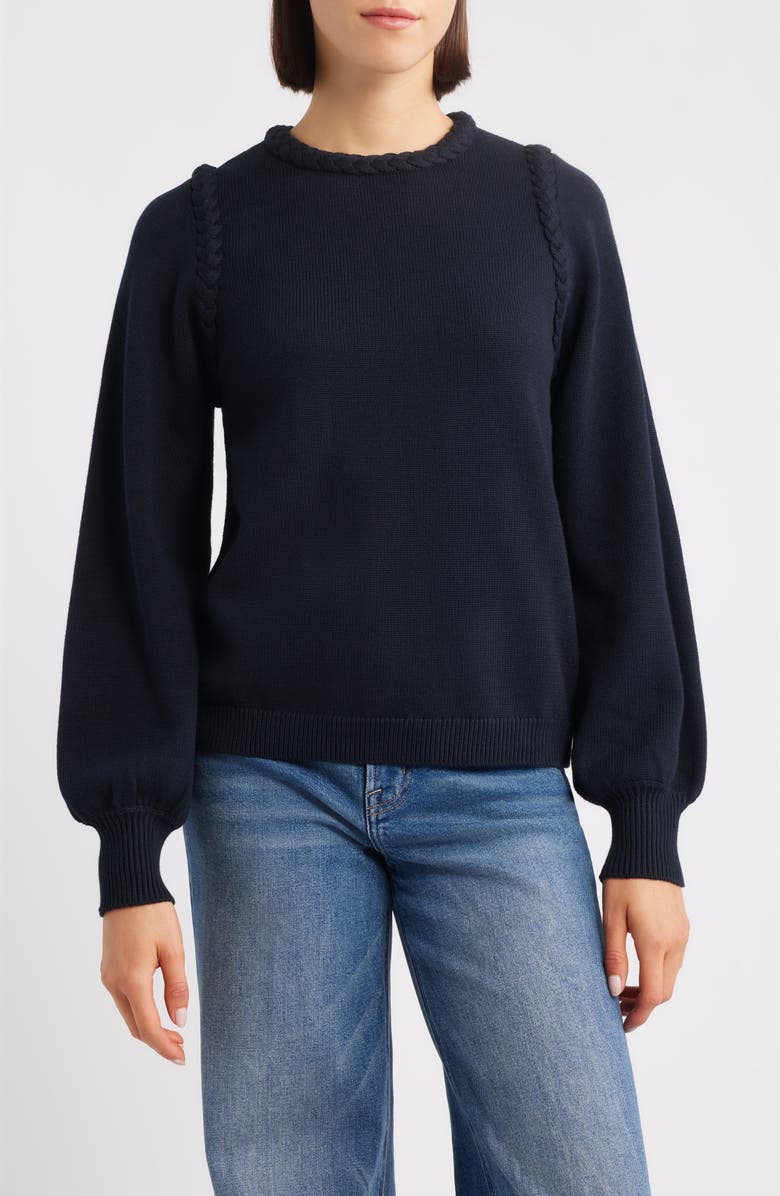 Hatley Braided Sweater, Main, color, Black