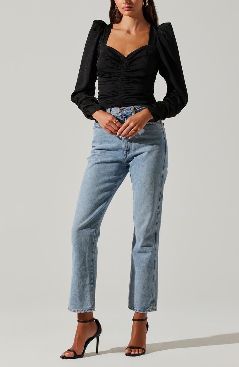 ASTR the Label Ruched Puff Shoulder Crop Top, Alternate, color, 