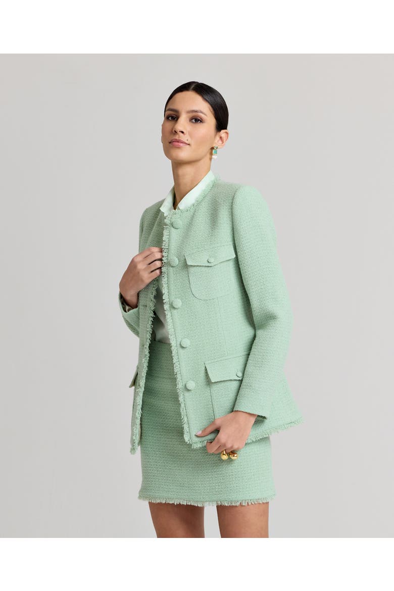 Gabrielle Wool Boucle Longline Jacket, Alternate, color, Green