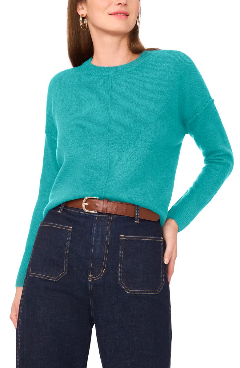 Vince Camuto Center Seam Crewneck Sweater, Alternate, color, Brilliant Aqua