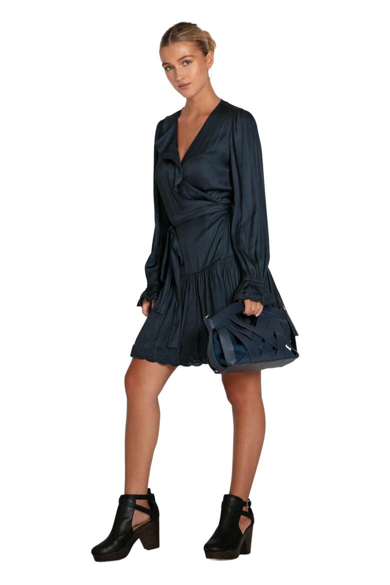 Wild Flower Embroidered Wrap Dress, Alternate, color, Navy