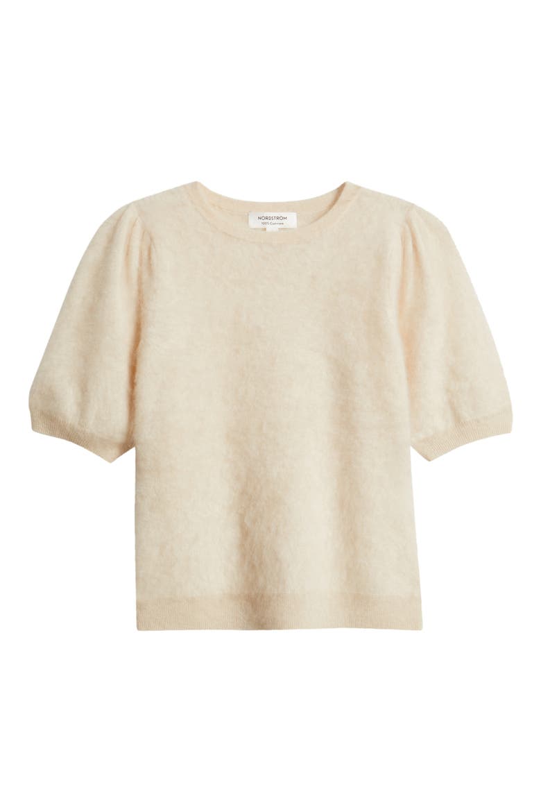 Femme Short Sleeve Brushed Cashmere Sweater, Alternate, color, BEIGE BEACH