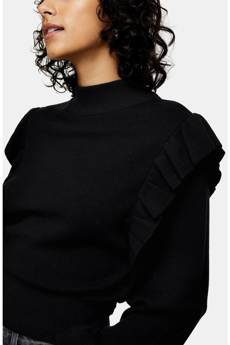 Ruffle Mock Neck Sweater, Alternate, color, BLACK