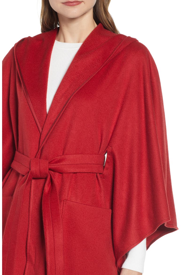 Belted Cashmere Poncho, Alternate, color, RED