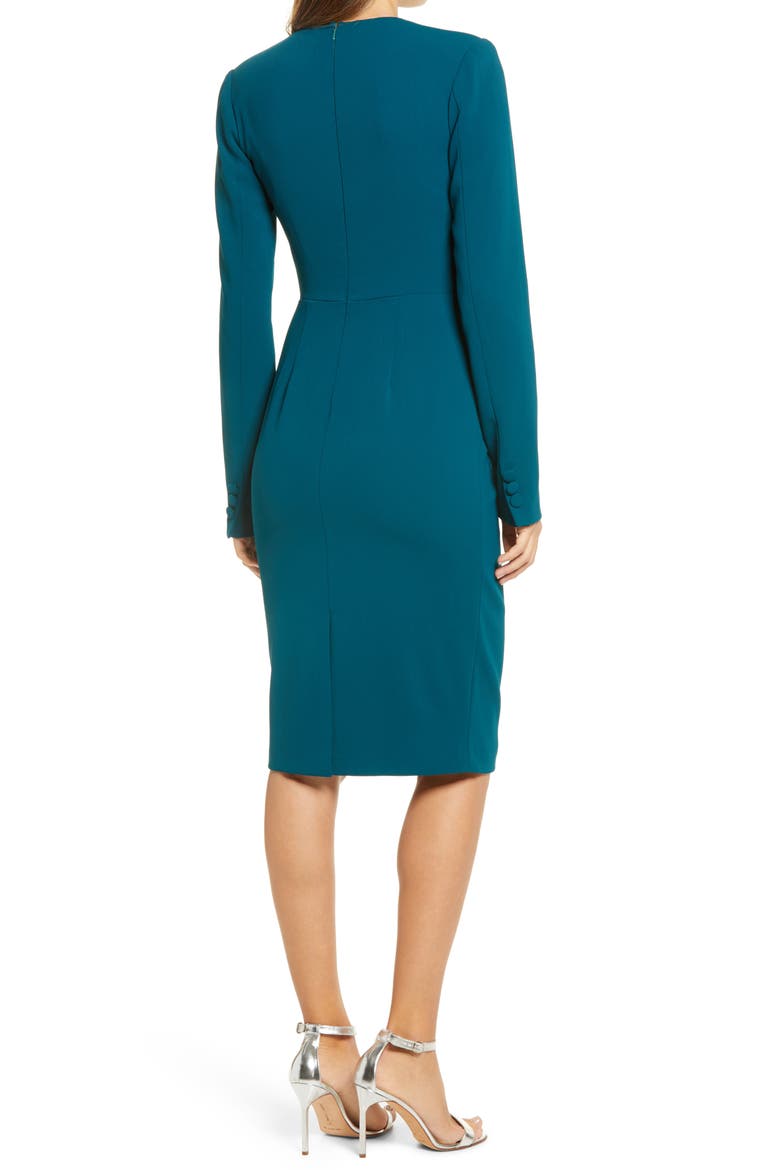 Asymmetrical Bow Waist Long Sleeve Dress, Alternate, color, TEAL