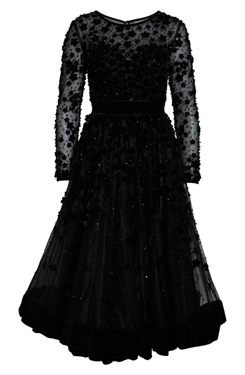 Mac Duggal Long Sleeve Fit & Flare Velvet Embellished Cocktail Dress, Alternate, color, 