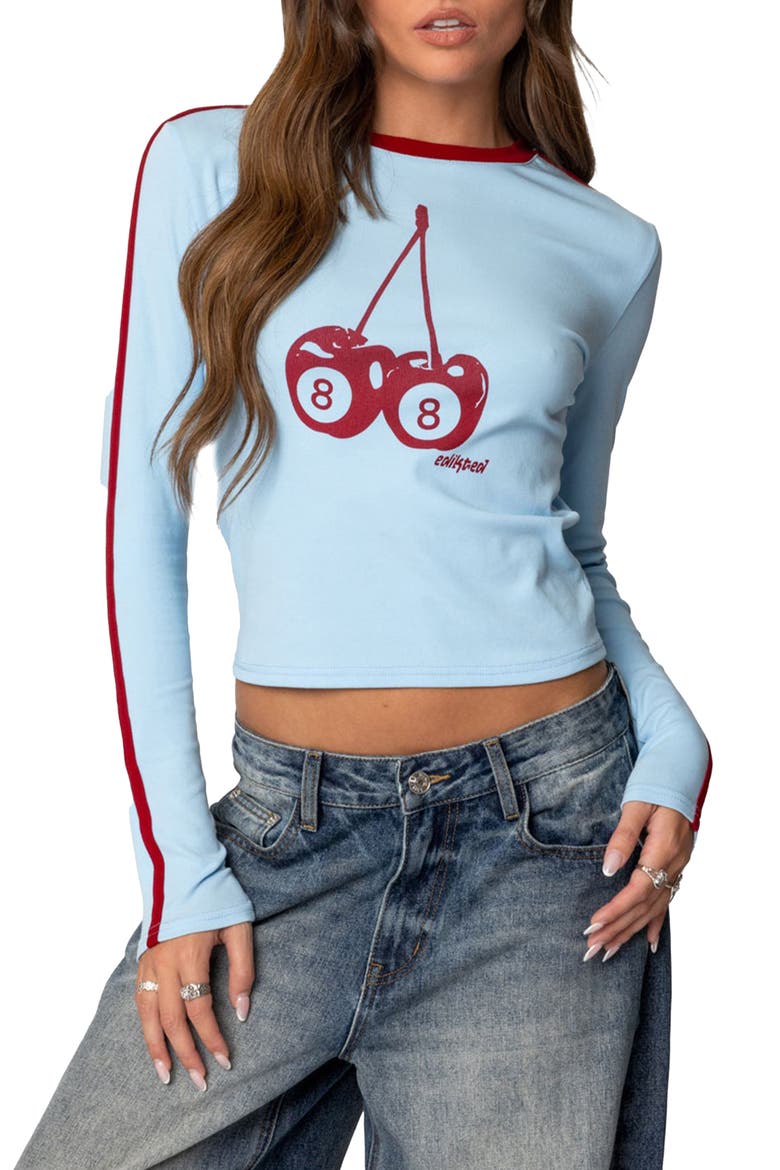 Cherry 8 Long Sleeve Stretch Cotton T-Shirt, Main, color, LIGHT-BLUE