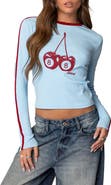 EDIKTED Cherry 8 Long Sleeve Stretch Cotton T-Shirt