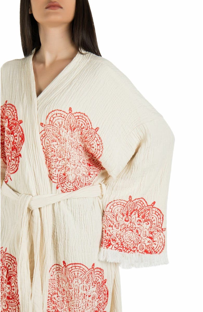 Forever & Always Shoes Aurelia - Red Mandala Handmade Cotton Robe Cover-Up, Alternate, color, Off-White