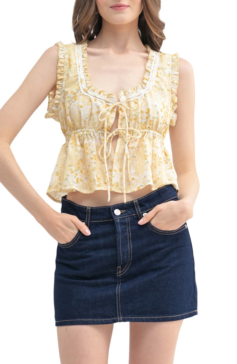 Lush Tie Front Eyelet Top, Main, color, Yellow
