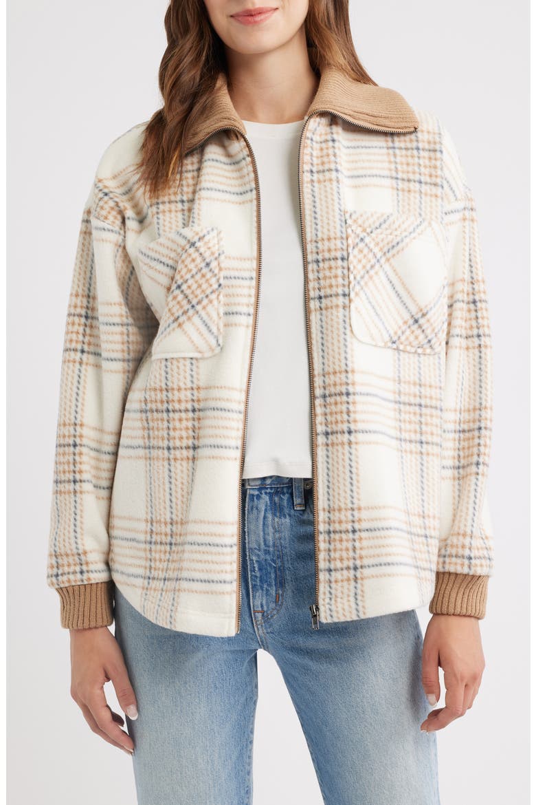 Plaid Fleece Jacket, Main, color, TAUPE PLAID