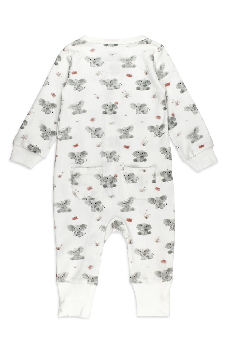 L'ovedbaby Baby Elephant Organic Cotton Zip Romper, Alternate, color, Baby Elephant