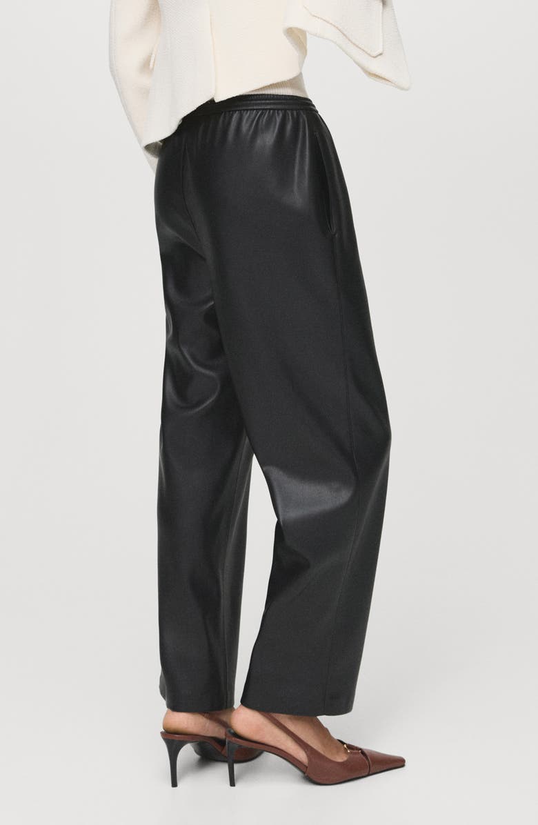 MANGO Faux Leather Drawstring Pants, Alternate, color, Black