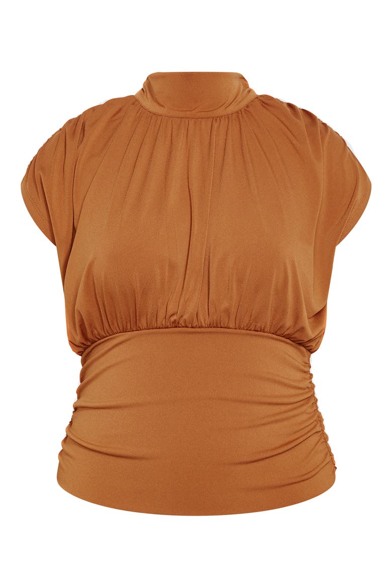 Kamryn Mock Neck Cap Sleeve Top, Alternate, color, TOFFEE